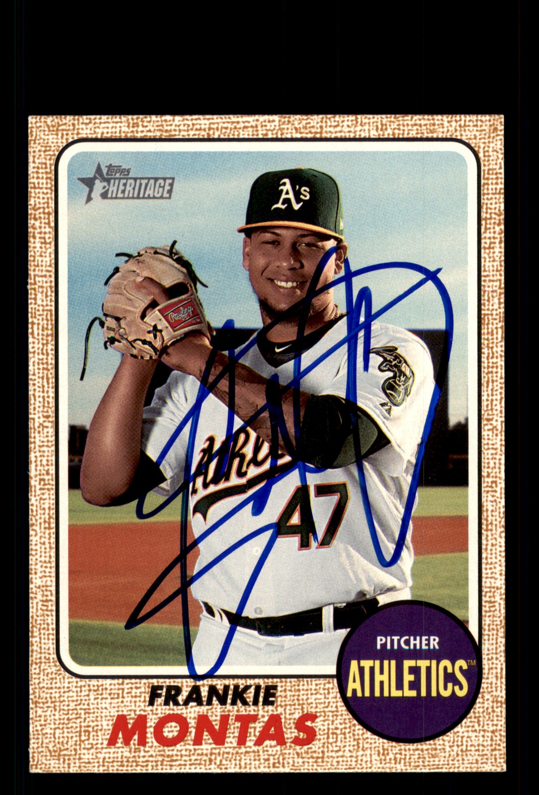 Signed Baseball Card Auto Frankie Montas 2017 Topps Heritage #545 Oakland A's