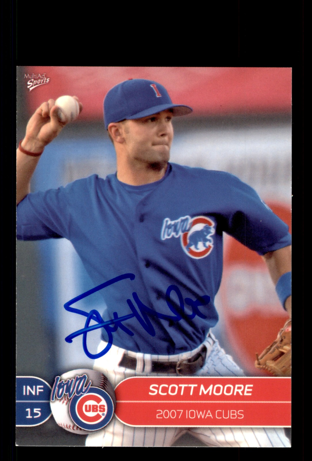 Signed Baseball Card Auto Scott Moore 2007 MultiAd Iowa Cubs