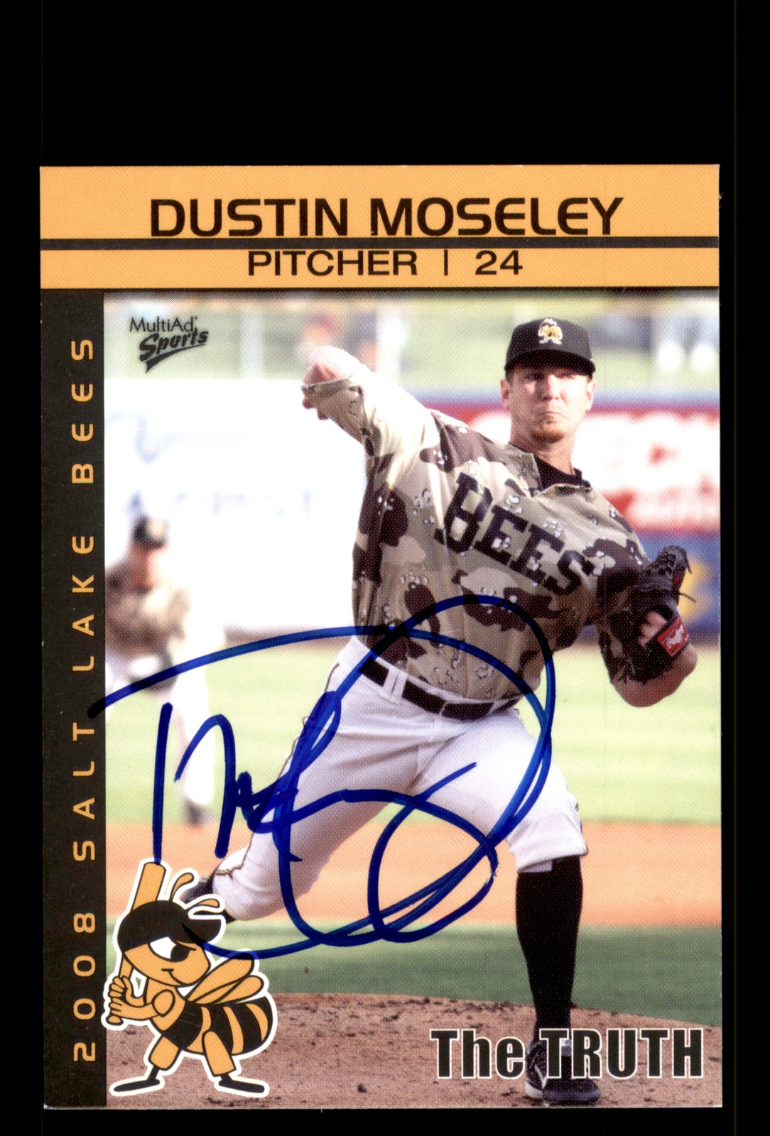 Signed Baseball Card Auto Dustin Moseley 2008 Multi-Ad Salt Lake Bees
