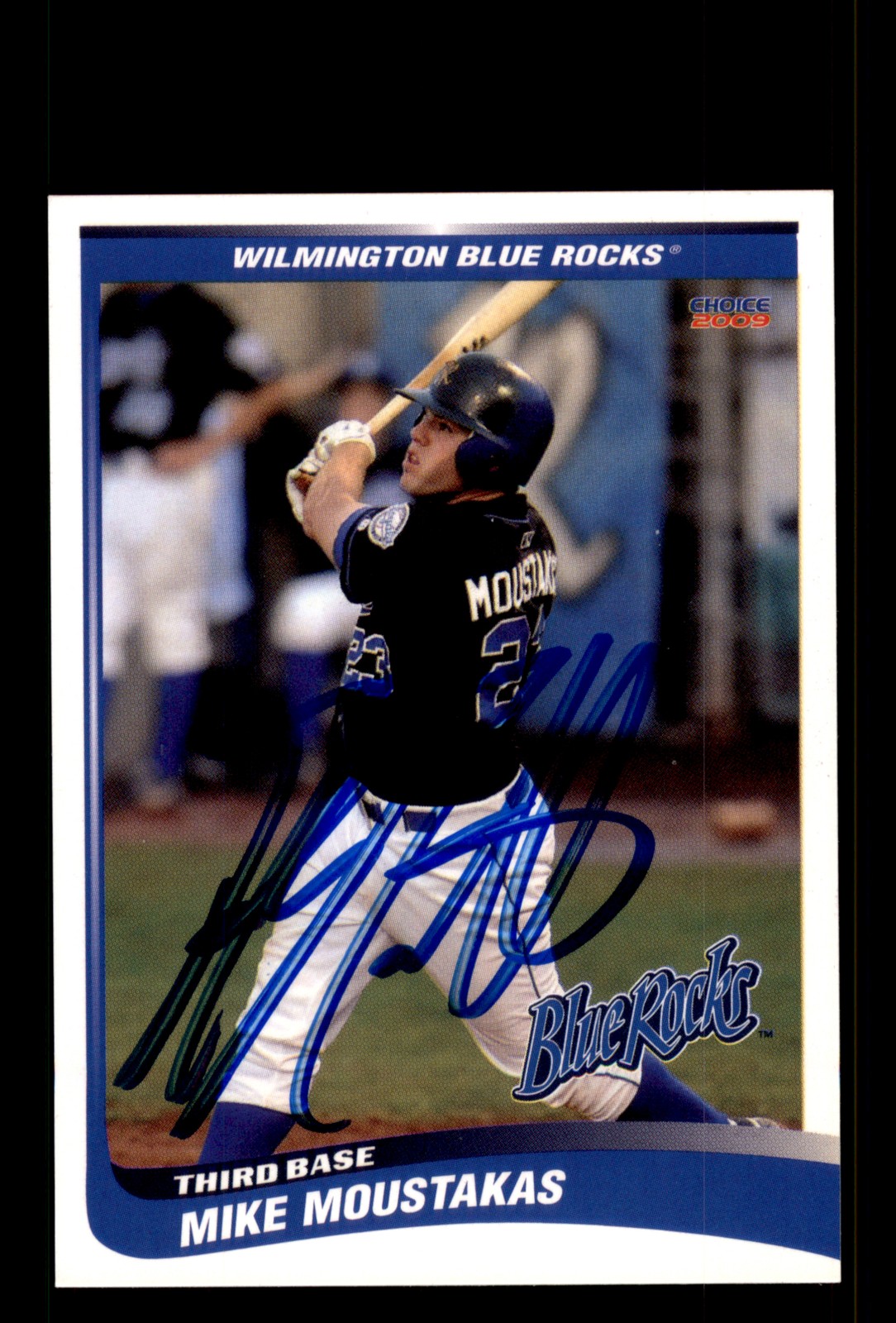Signed Baseball Card Auto Mike Moustakas 2009 Choice Wilmington Blue Rocks