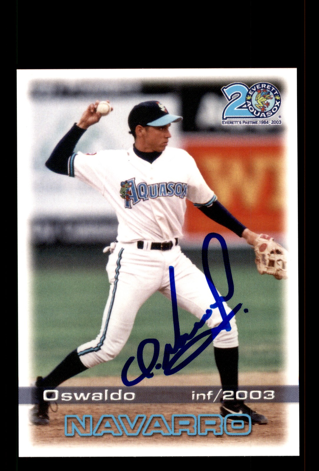 Signed Baseball Card Auto Oswaldo Navarro 2003 Grandstand Everett AquaSox