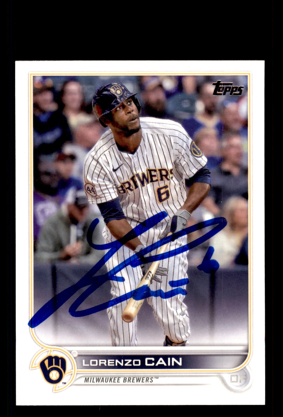 Signed Baseball Card Auto Lorenzo Cain 2022 Topps #442 Milwaukee Brewers