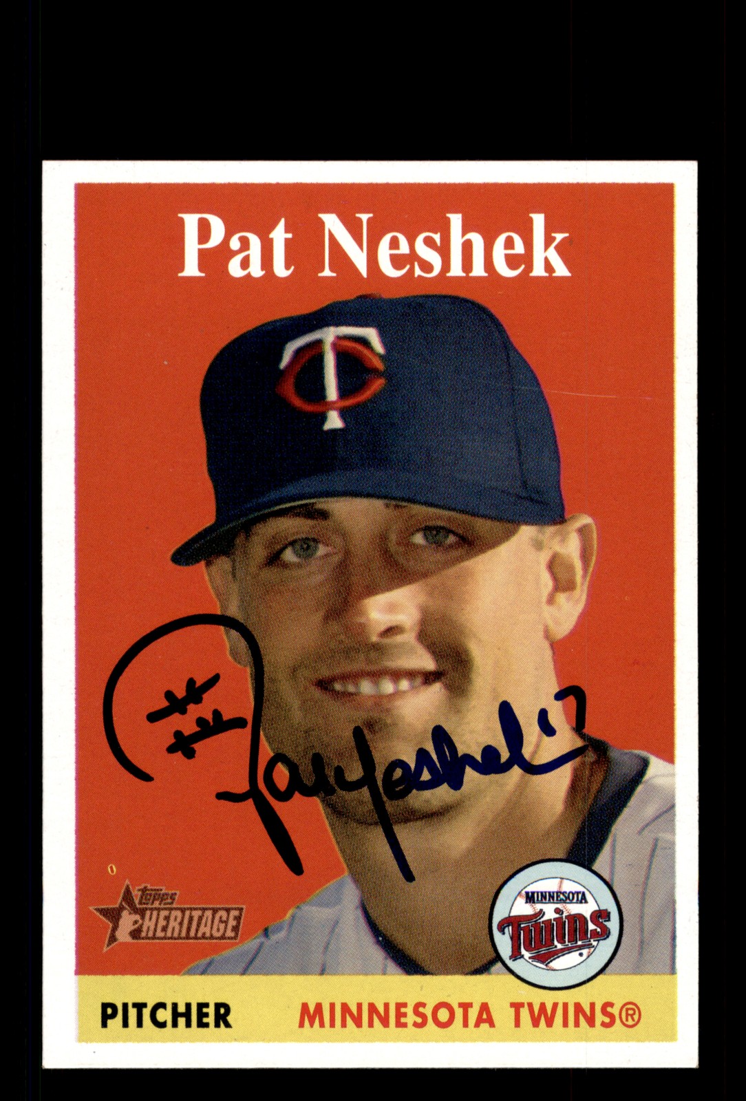 Signed Baseball Card Auto Pat Neshek 2007 Topps Heritage #222 Minnesota Twins