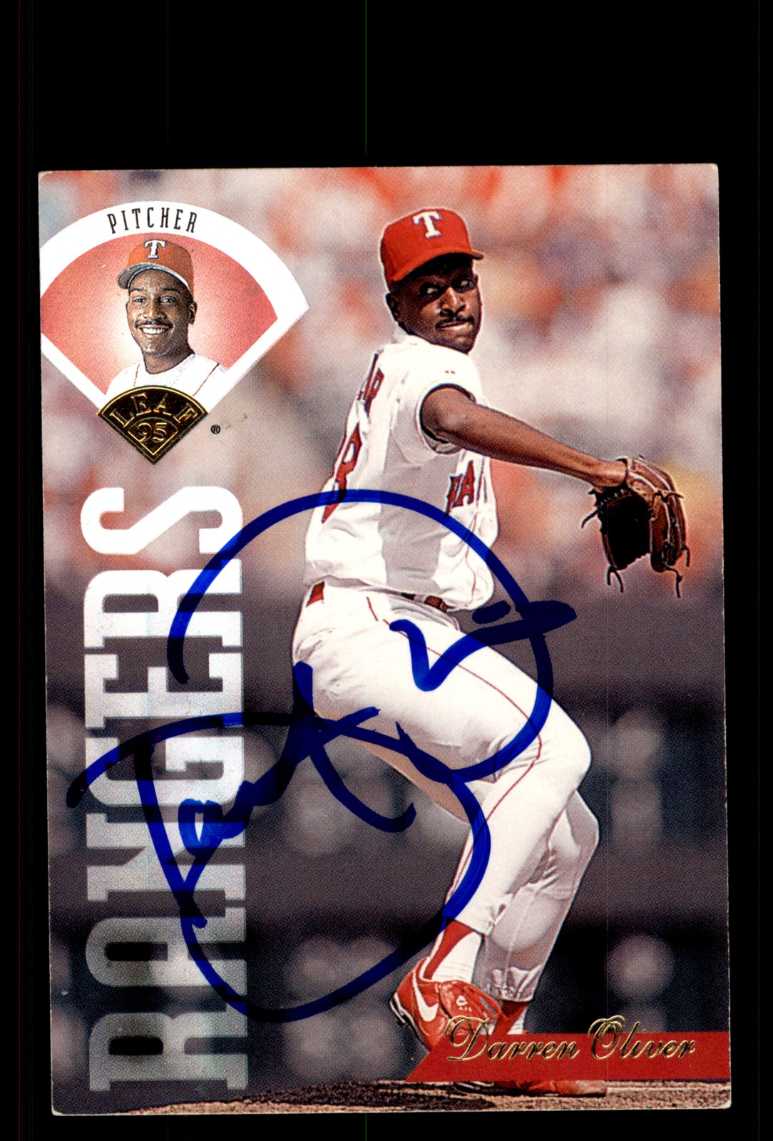 Signed Baseball Card Auto Darren Oliver 1995 Leaf #185 Texas Rangers