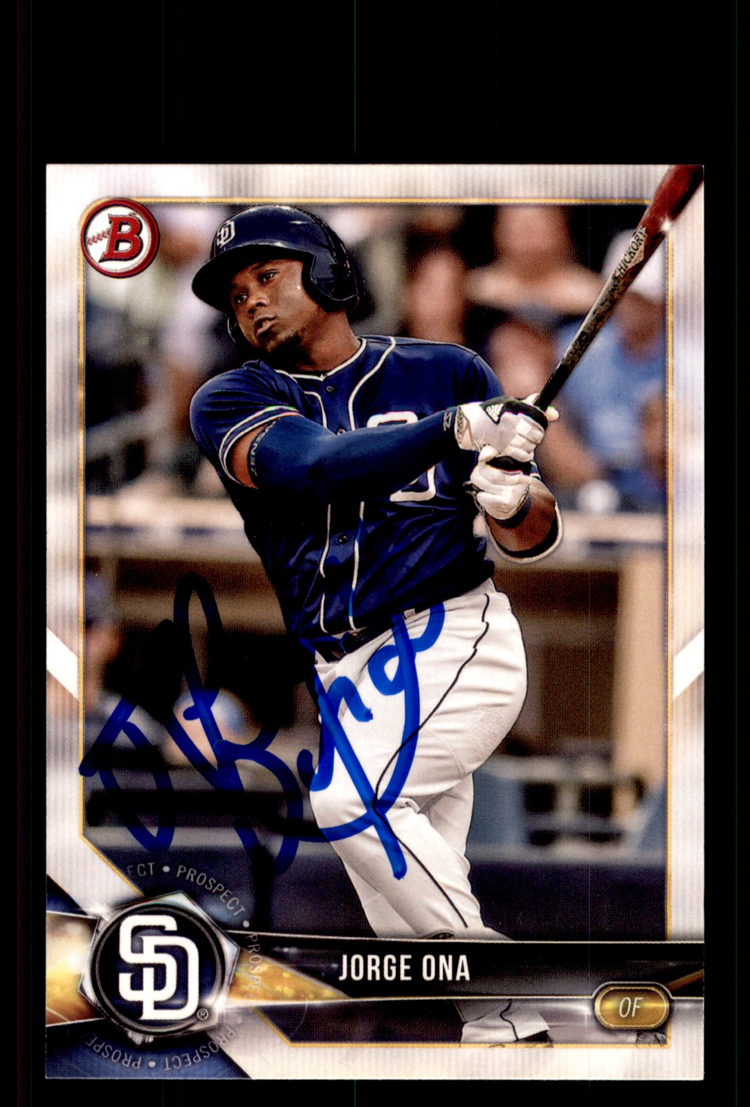 Signed Baseball Card Auto Jorge Ona 2018 Bowman #BP105 San Diego Padres
