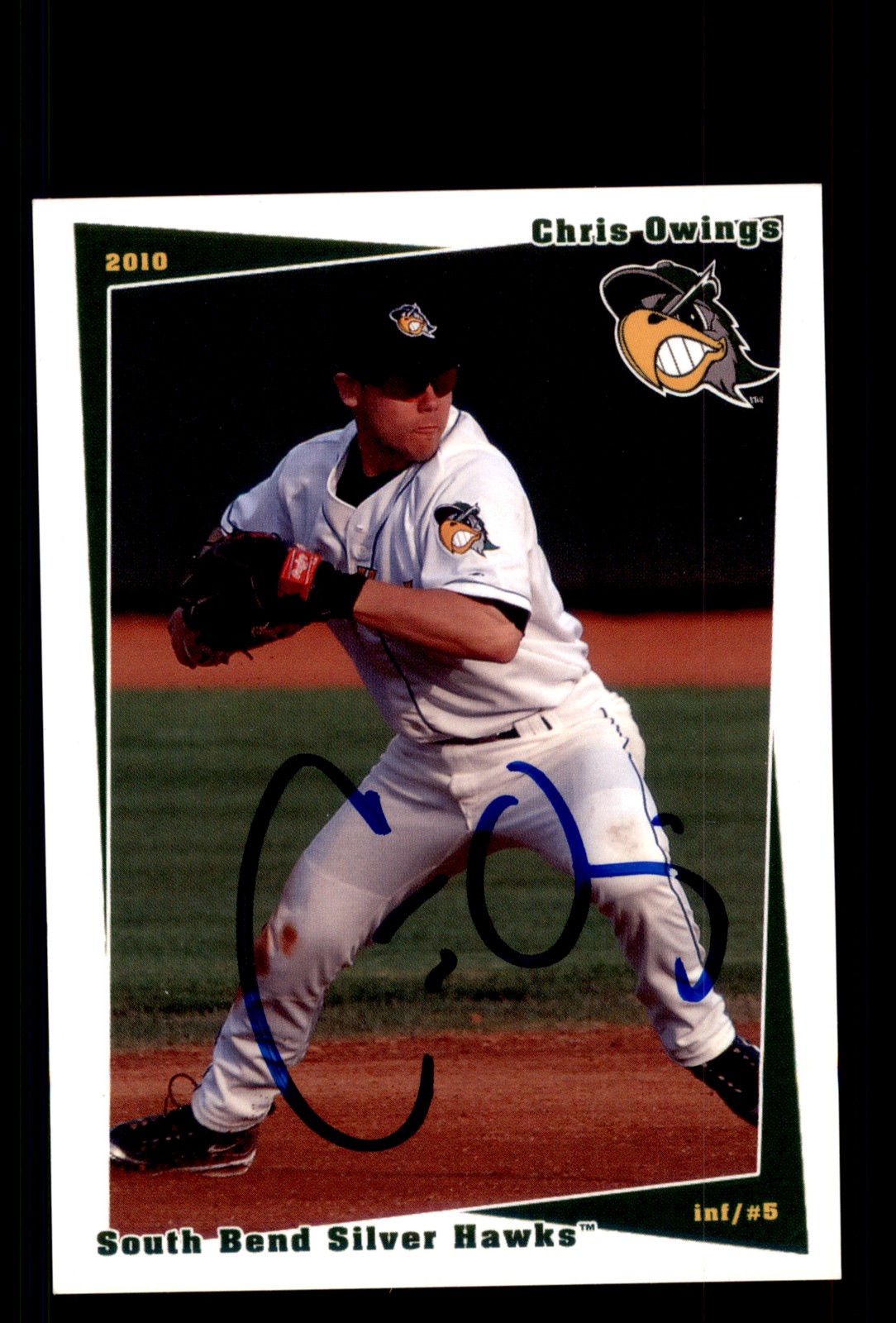 Signed Baseball Card Auto Chris Owings 2010 South Bend Silver Hawks