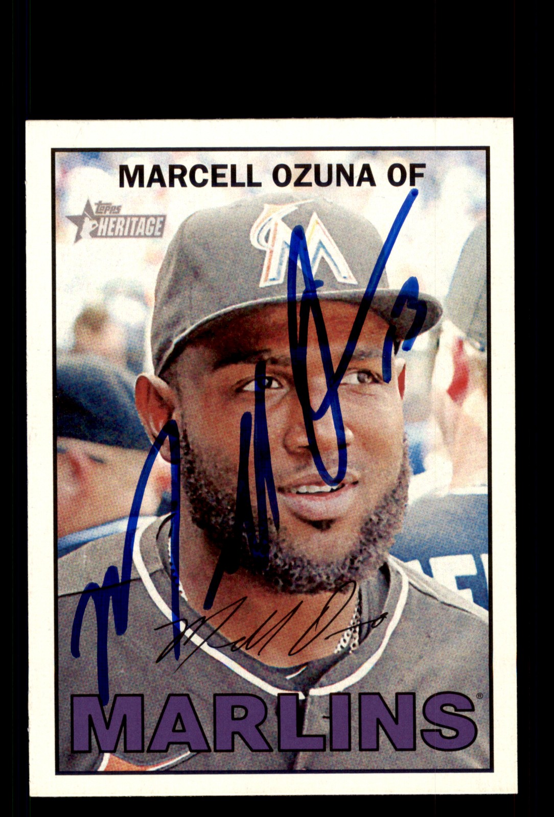 Signed Baseball Card Auto Marcell Ozuna 2016 Topps Heritage #373 Miami Marlins