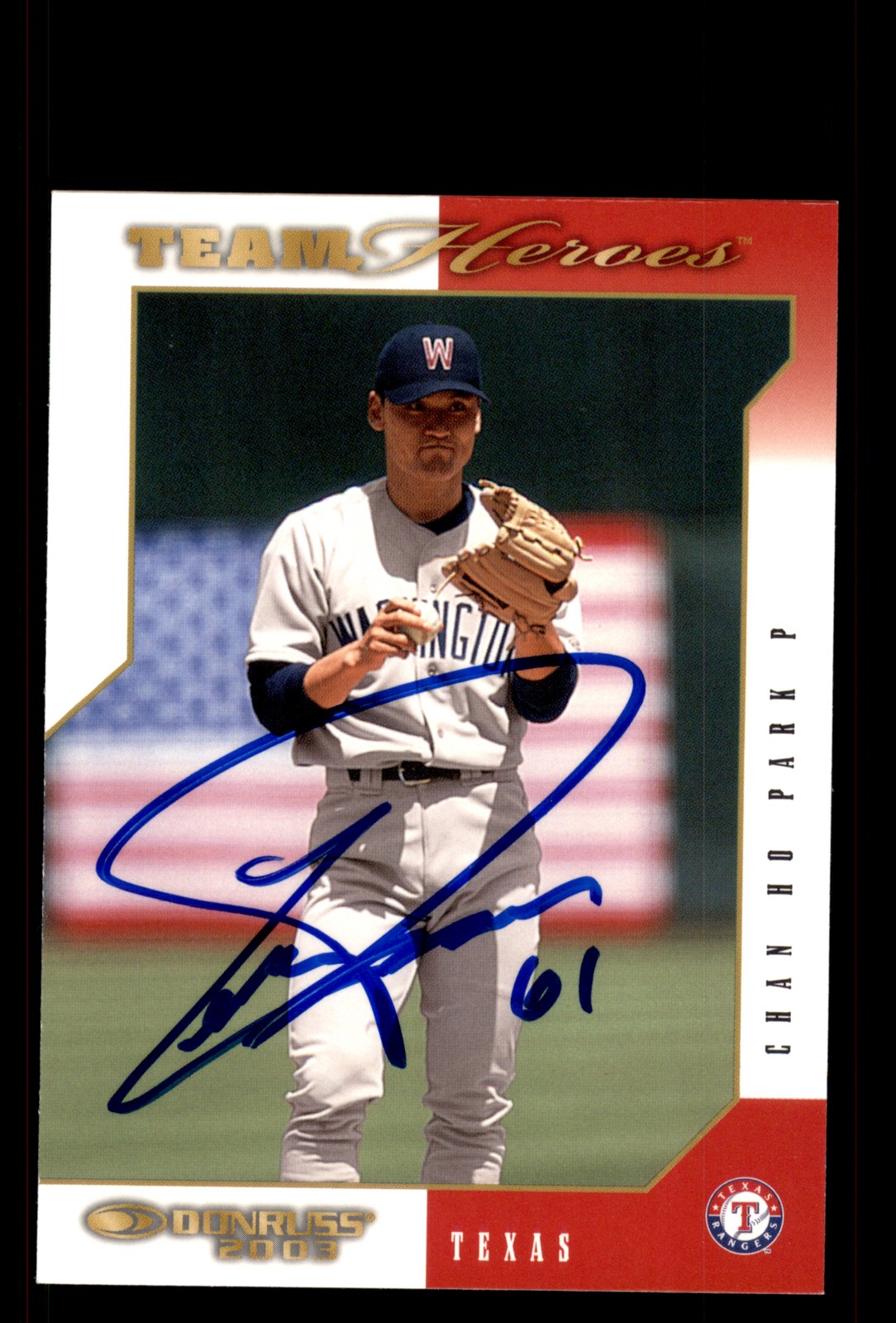 Signed Baseball Card Auto Chan Ho Park 2003 Donruss Team Heroes #522 Rangers