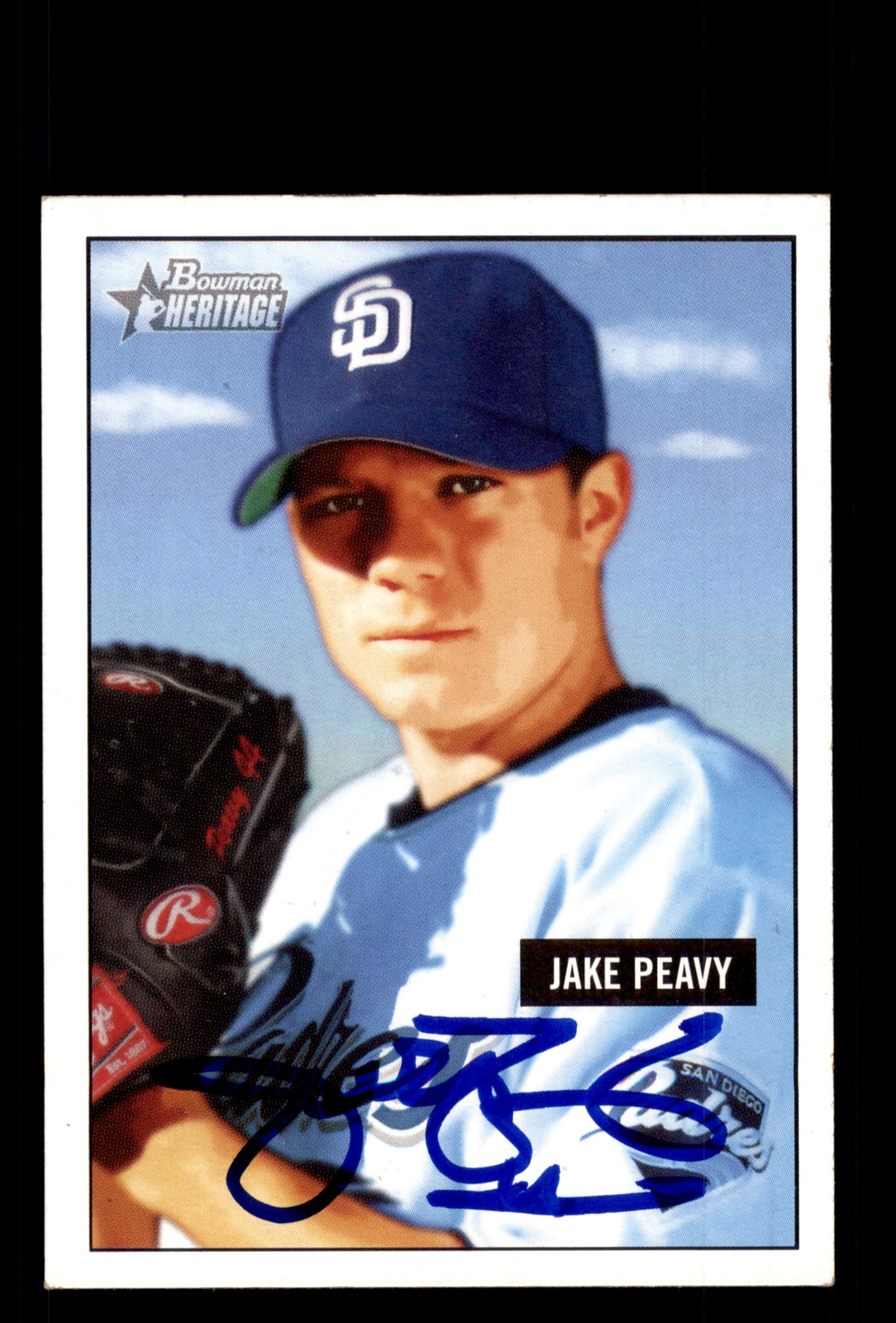 Signed Baseball Card Auto Jake Peavy 2005 Bowman Heritage #153 San Diego Padres
