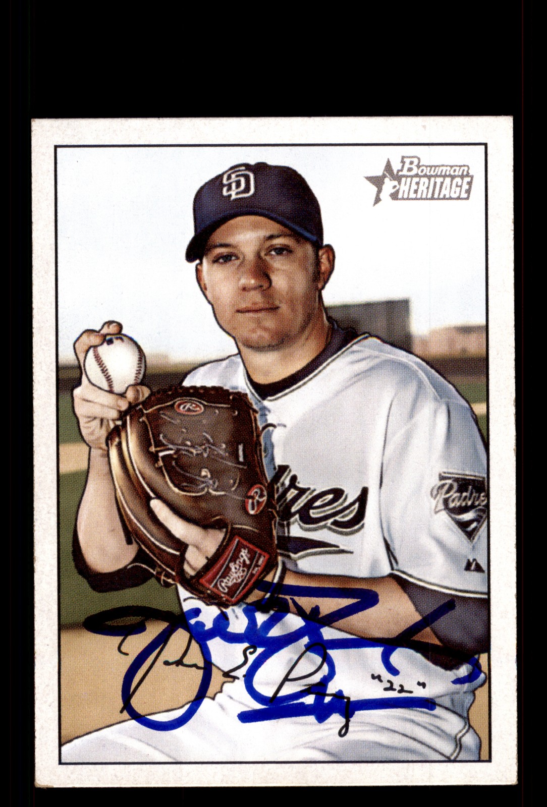 Signed Baseball Card Auto Jake Peavy 2007 Bowman Heritage #182 San Diego Padres