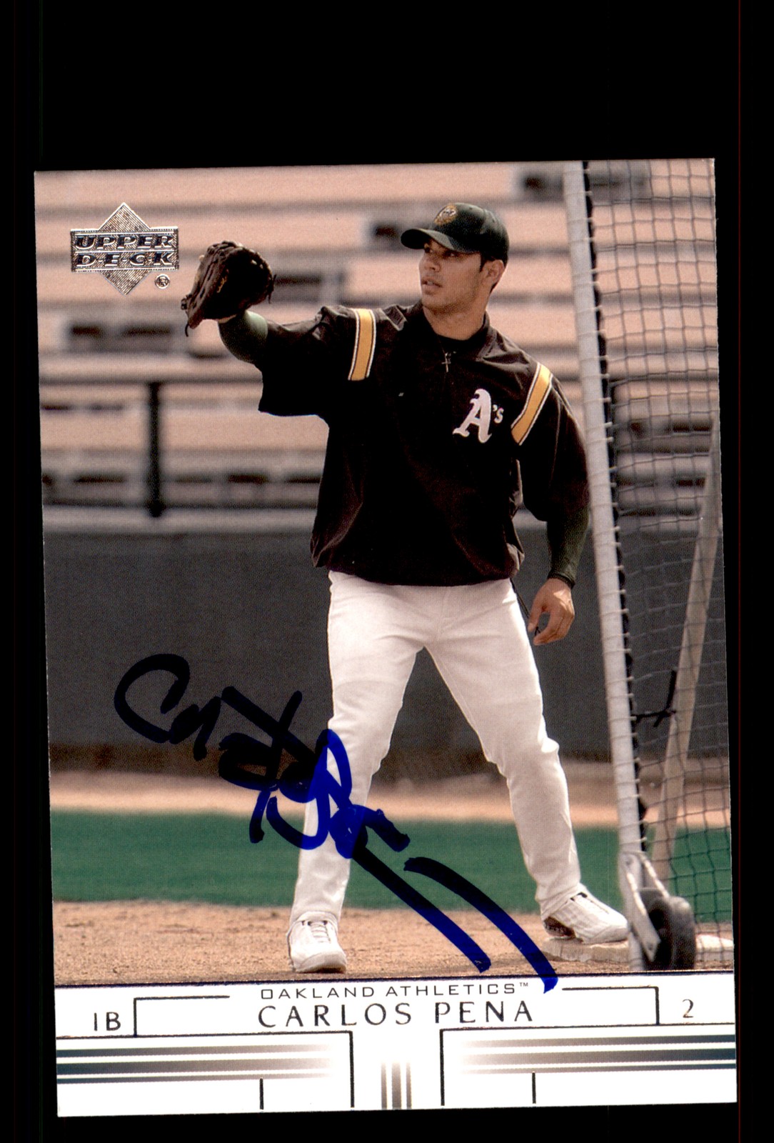Signed Baseball Card Auto Carlos Pena 2002 Upper Deck #557 Oakland Athletics