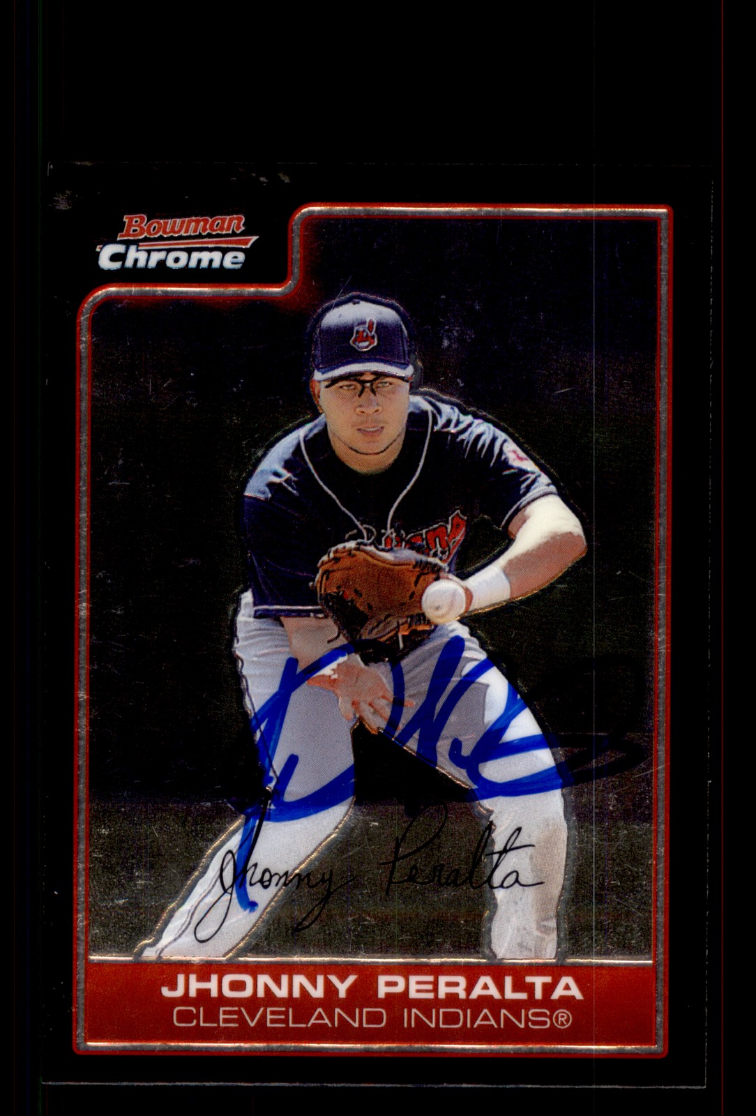 Signed Baseball Card Auto Jhonny Peralta 2006 Bowman Chrome #148 Indians