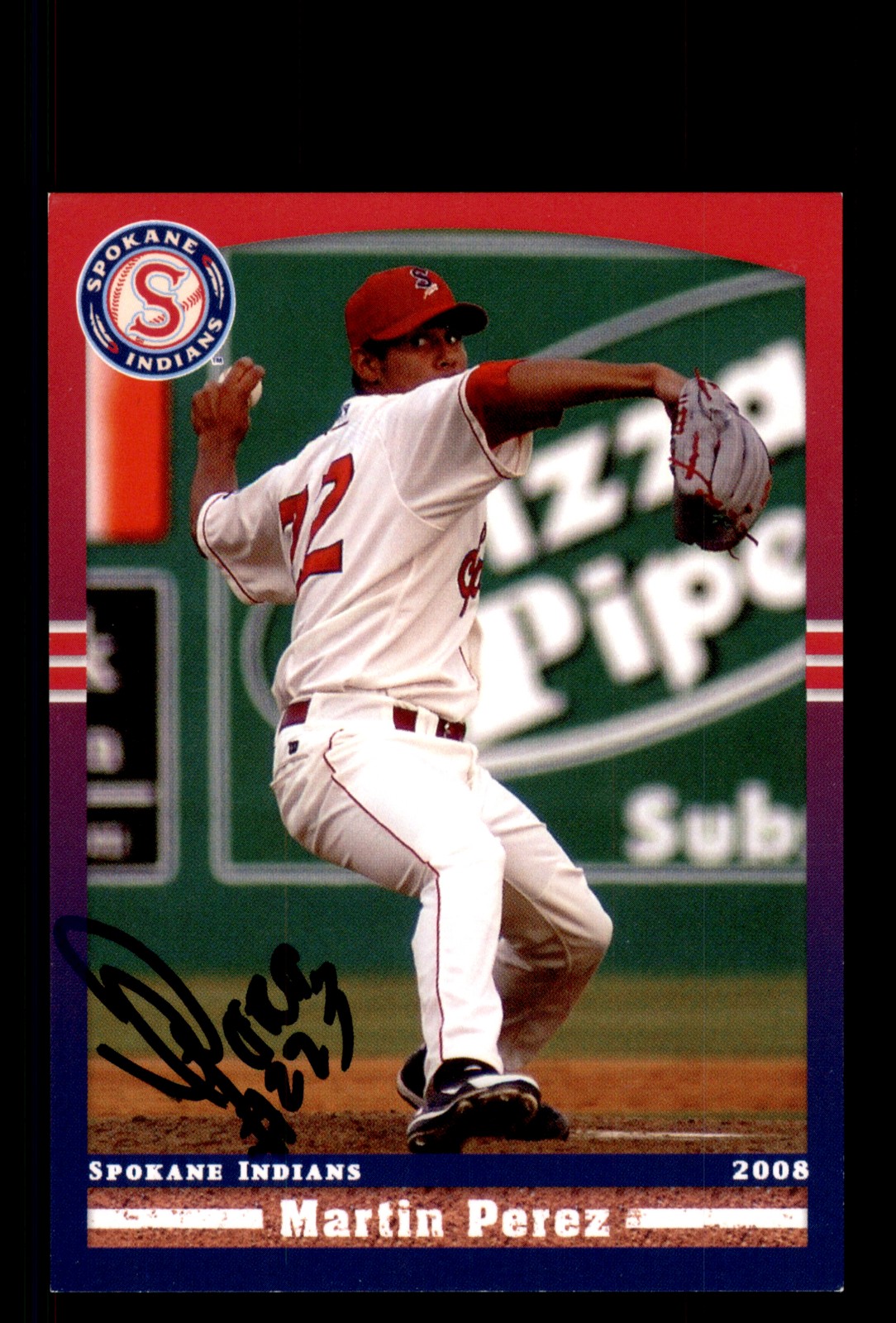 Signed Baseball Card Auto Martin Perez 2008 Grandstand Spokane Indians