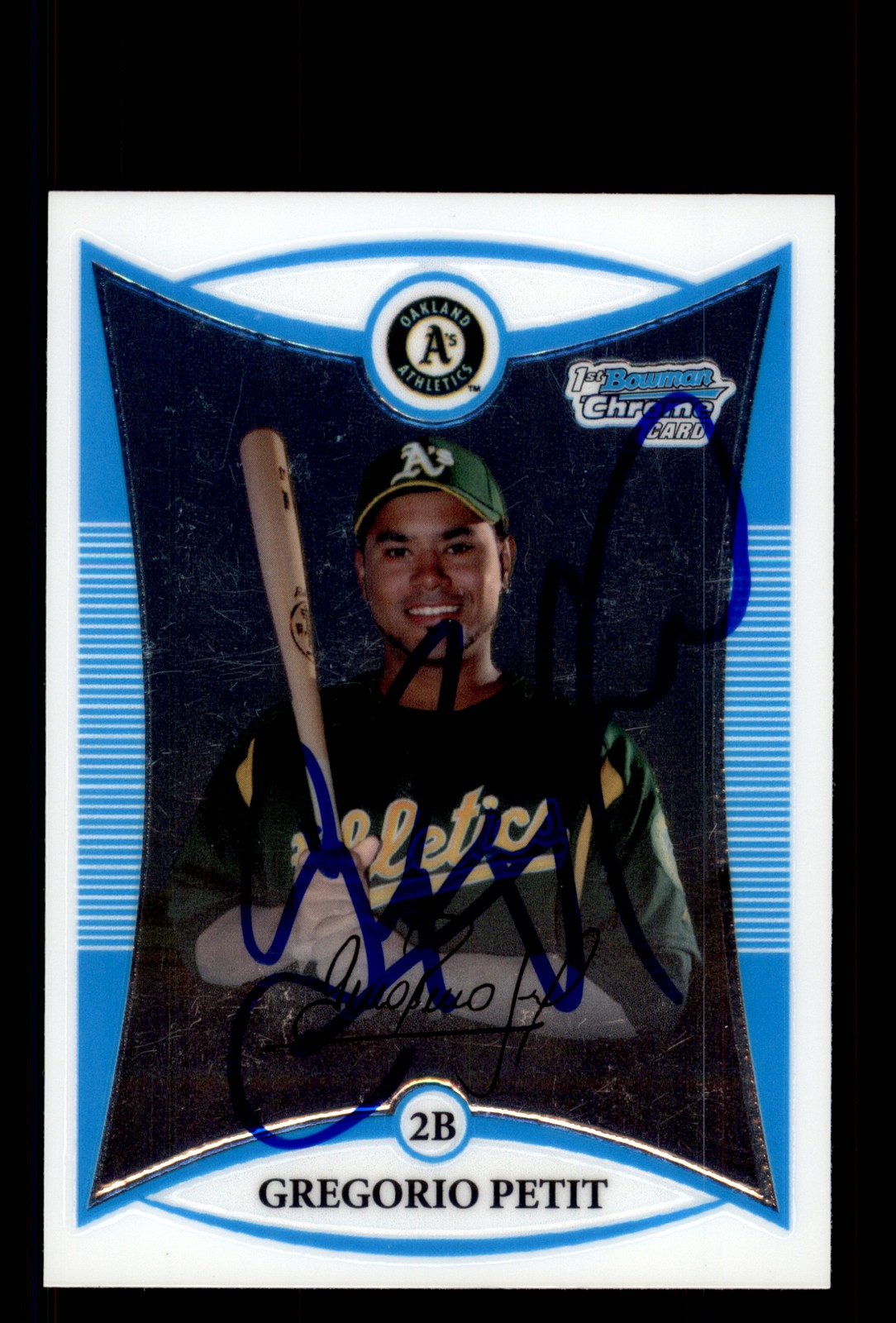 Signed Baseball Card Auto Gregorio Petit 2008 Bowman Chrome #BCP9 Athletics