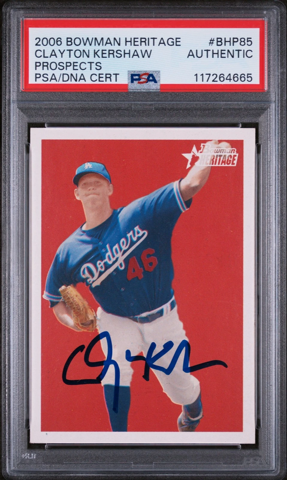 Signed Baseball Card Auto Clayton Kershaw 2006 Bowman Heritage RC PSA/DNA