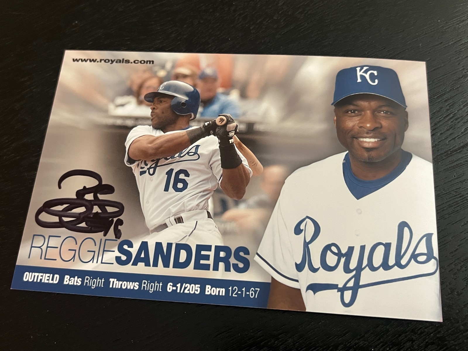 SIGNED BASEBALL POSTCARD AUTO KANSAS CITY ROYALS TI REGGIE SANDERS