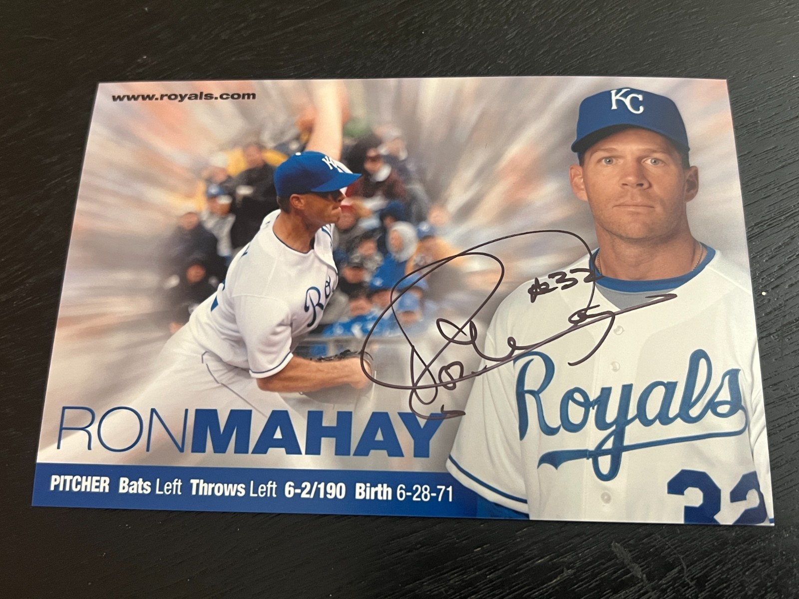 SIGNED BASEBALL POSTCARD AUTO KANSAS CITY ROYALS TI RON MAHAY