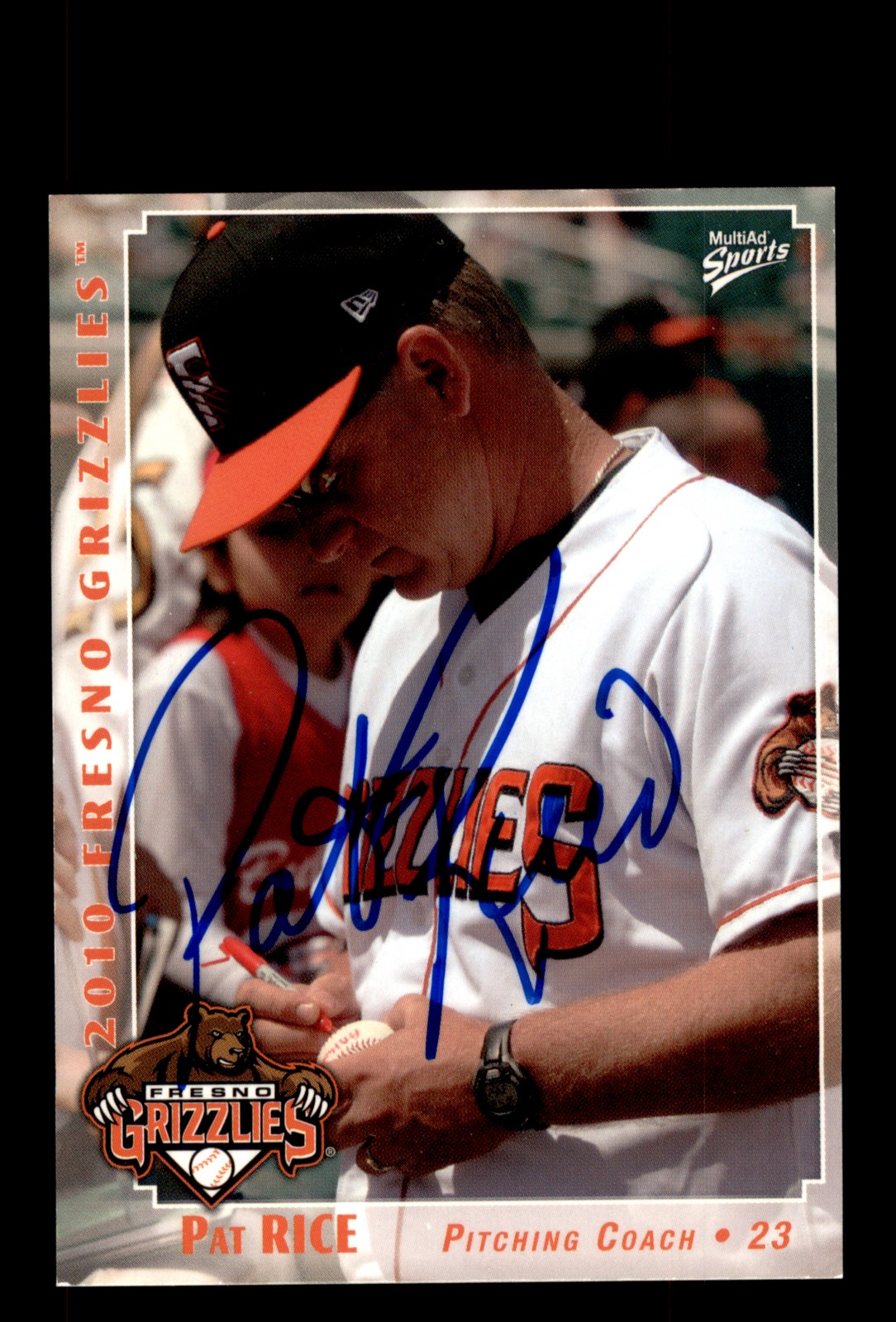 Signed Baseball Card Auto Pat Rice 2010 MultiAd Fresno Grizzlies