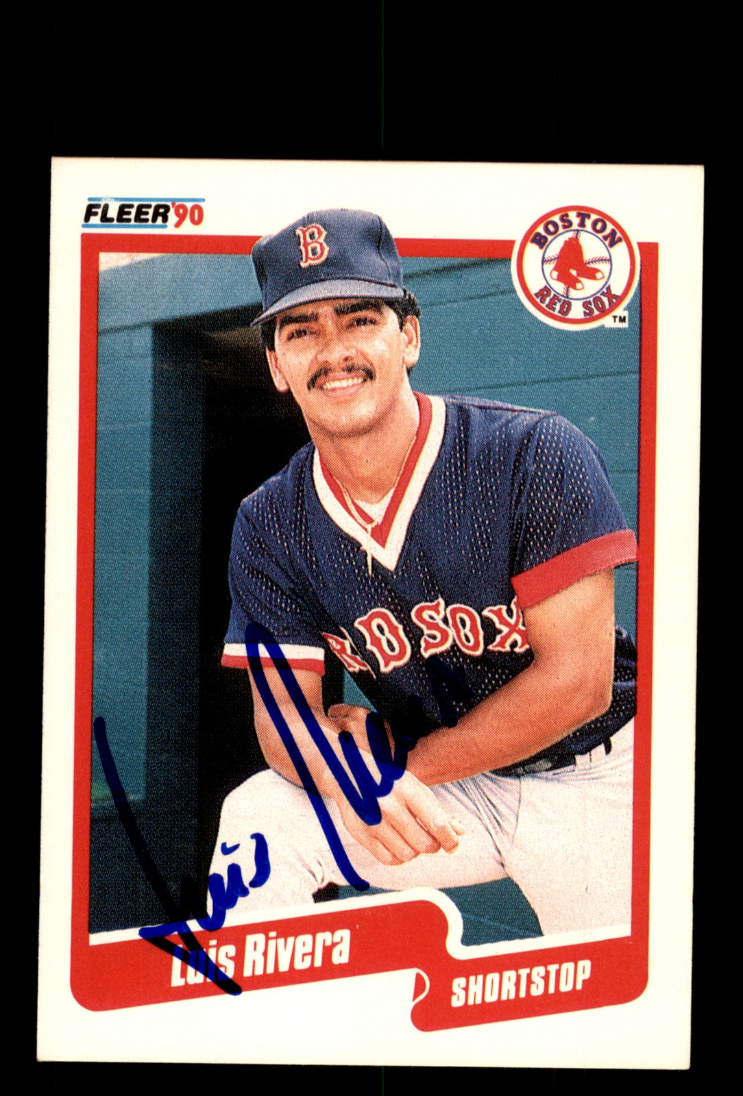 Signed Baseball Card Auto Luis Rivera 1990 Fleer #285 Boston Red Sox