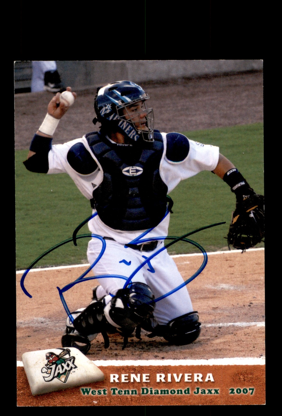 Signed Baseball Card Auto Rene Rivera 2007 Grandstand West Tenn Diamond Jaxx