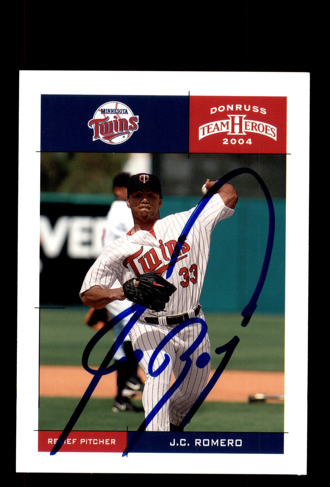Signed Baseball Card Auto JC Romero 2004 Donruss Team Heroes #238 Twins
