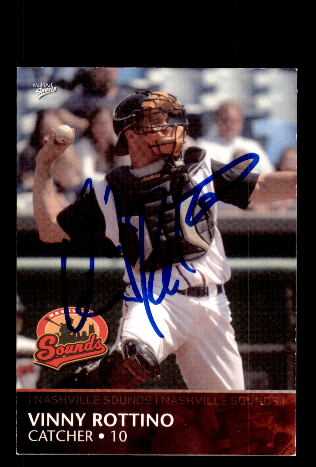 Signed Baseball Card Auto Vinny Rottino 2008 MultiAd Nashville Sounds