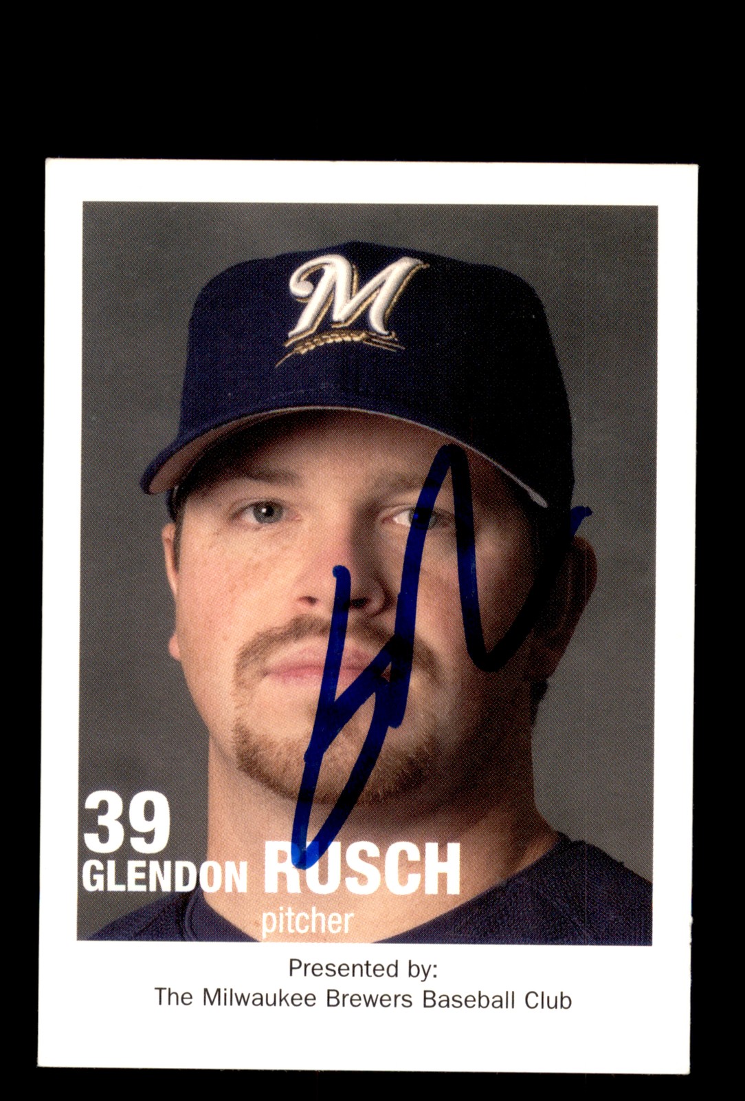 Signed Baseball Card Auto Glendon Rusch 2003 Milwaukee Brewers Police