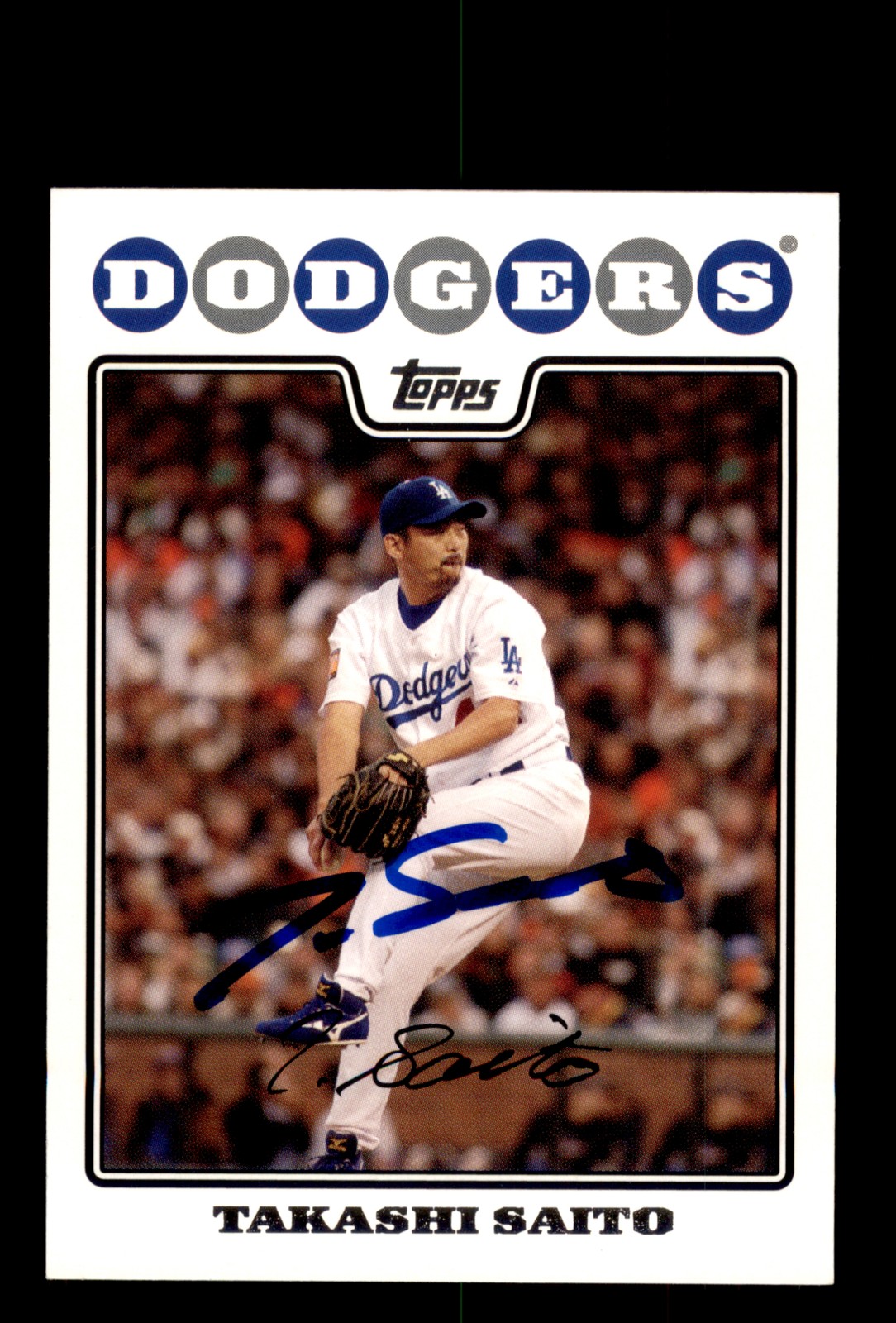 Signed Baseball Card Auto Takashi Saito 2008 Topps #406 Los Angeles Dodgers