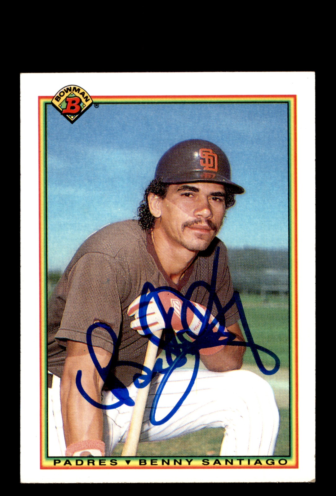Signed Baseball Card Auto Benito Santiago 1990 Bowman #218 San Diego Padres