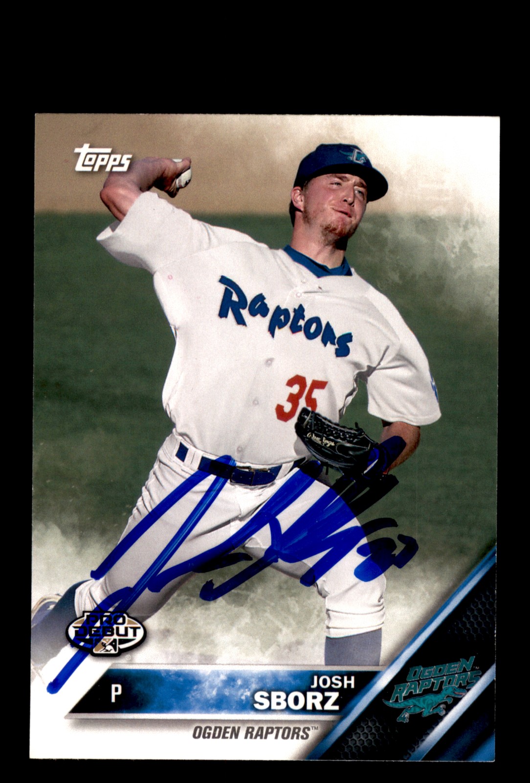 Signed Baseball Card Auto Josh Sborz 2016 Topps Pro Debut #168 Ogden Raptors