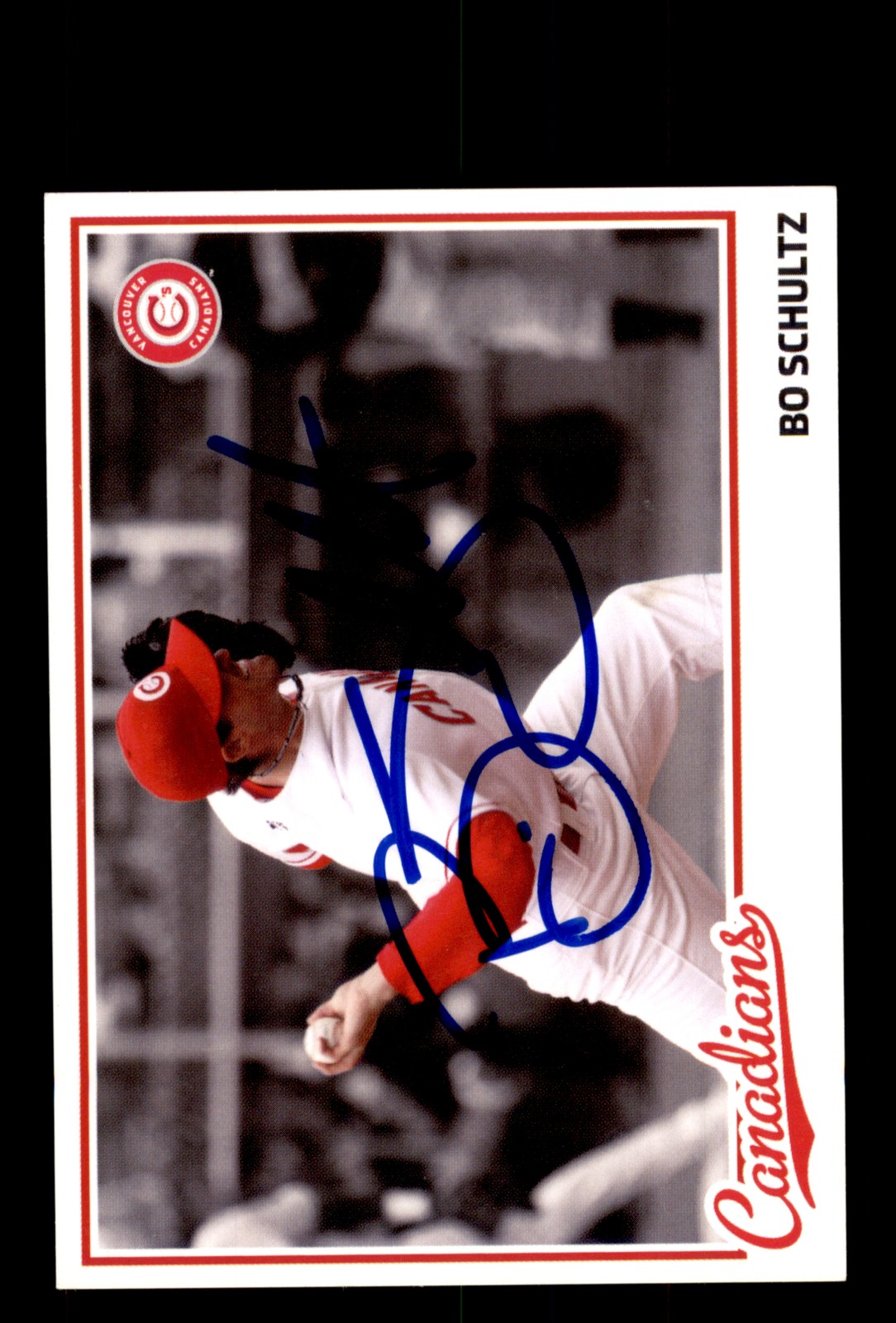 Signed Baseball Card Auto Bo Schultz 2009 Grandstand Vancouver Canadians