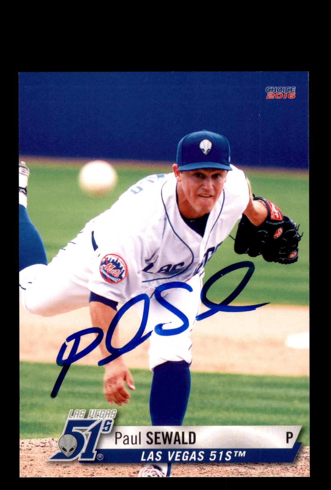 Signed Baseball Card Auto Paul Sewald 2016 Choice Las Vegas 51s MILB