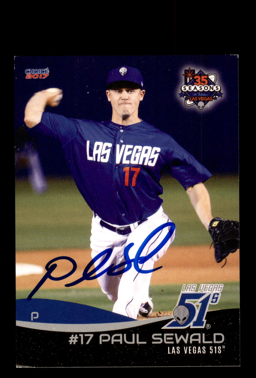 Signed Baseball Card Auto Paul Sewald 2017 Choice Las Vegas 51s