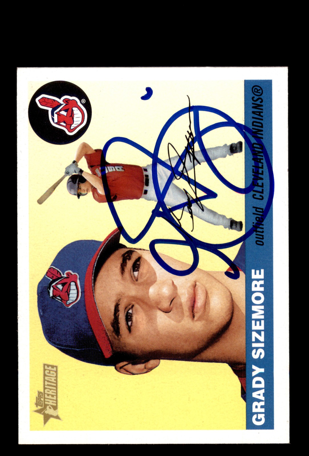 Signed Baseball Card Auto Grady Sizemore 2004 Topps Heritage #447 Indians