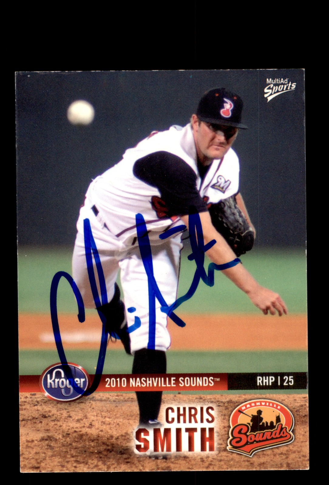 Signed Baseball Card Auto Chris Smith 2010 MultiAd Nashville Sounds