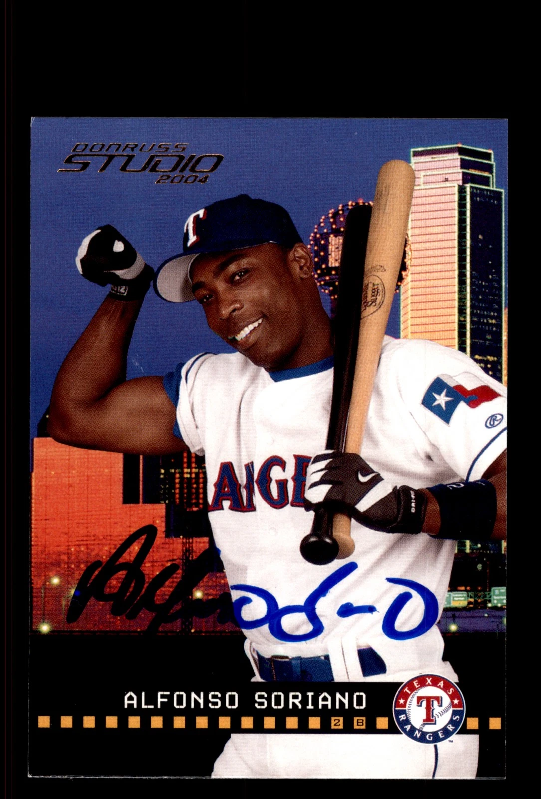 Signed Baseball Card Auto Alfonso Soriano 2004 Donruss Studio #190 Texas Rangers