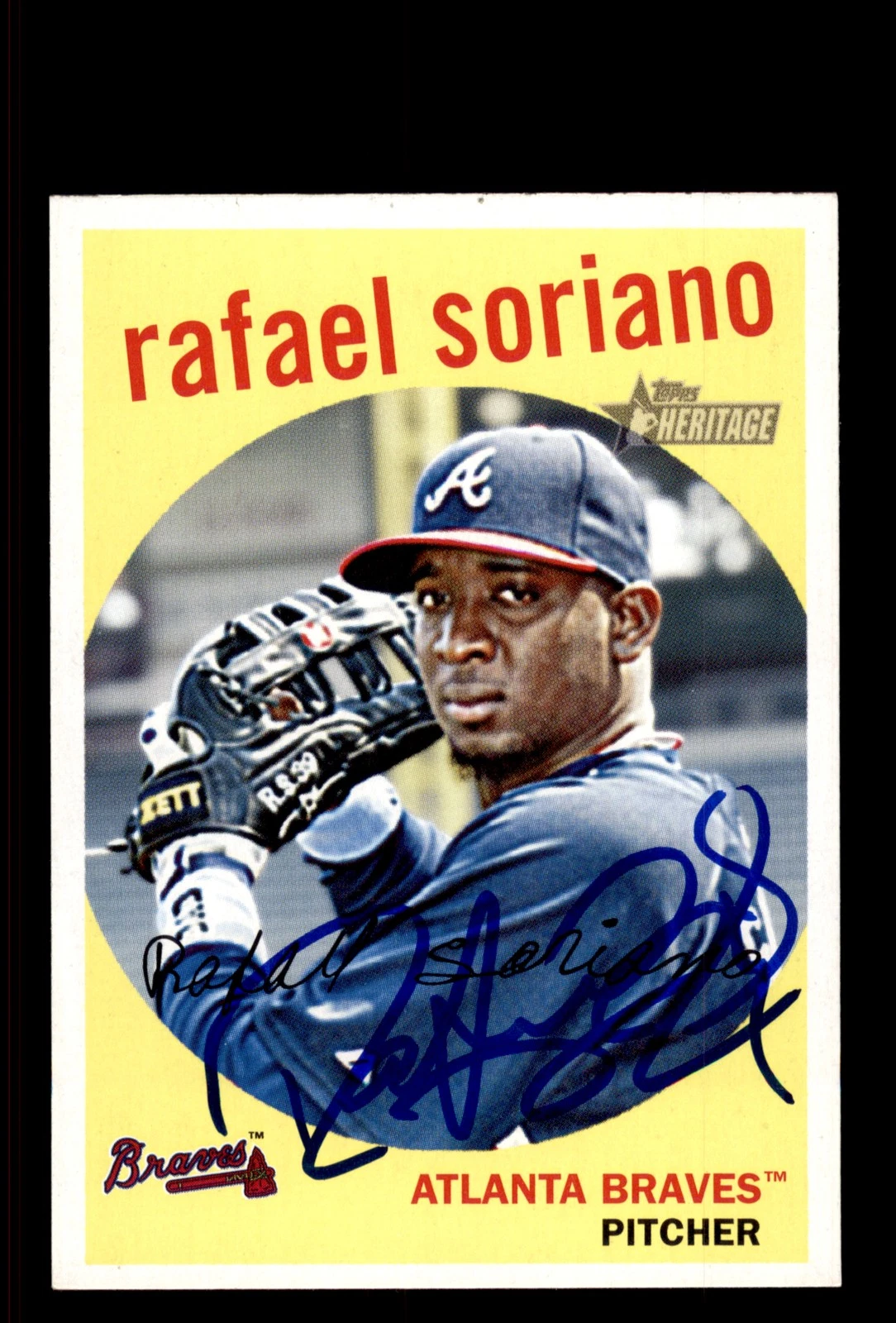 Signed Baseball Card Auto Rafael Soriano 2008 Topps Heritage #218 Atlanta Braves
