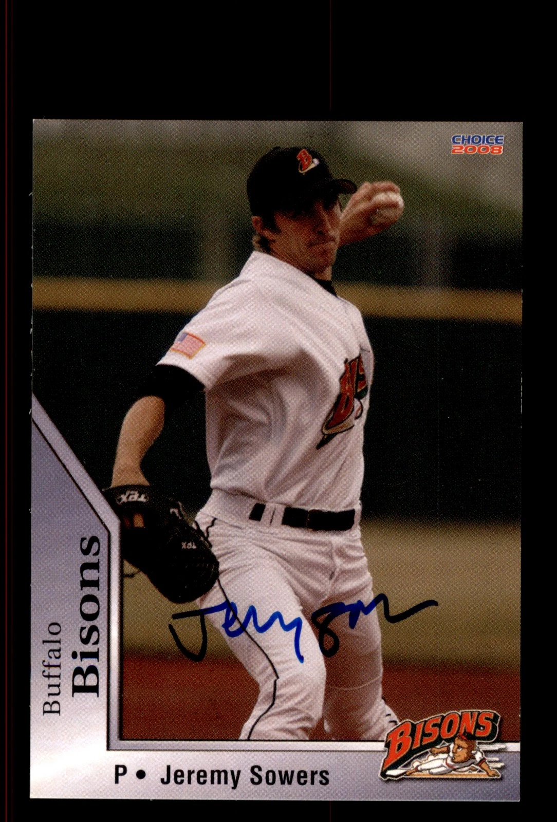 Signed Baseball Card Auto Jeremy Sowers 2008 Choice Buffalo Bisons