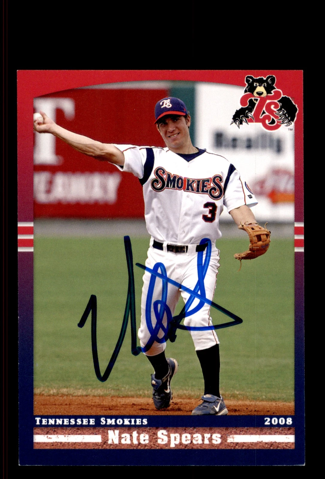 Signed Baseball Card Auto Nate Spears 2008 Grandstand Tennessee Smokies