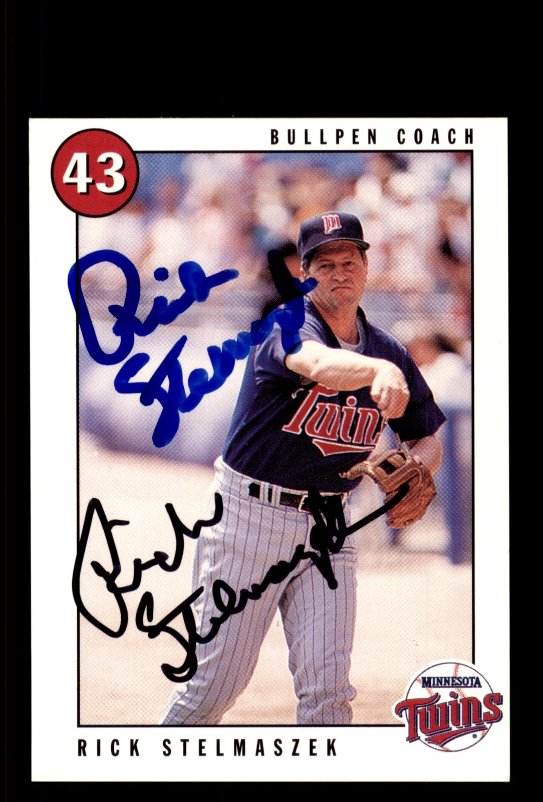 Signed Baseball Card Auto Rick Stelmaszek 1996 Marquette Bank Minnesota Twins