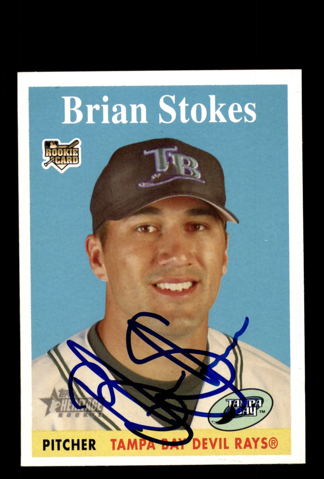 Signed Baseball Card Auto Brian Stokes 2007 Topps Heritage #167 Devil Rays