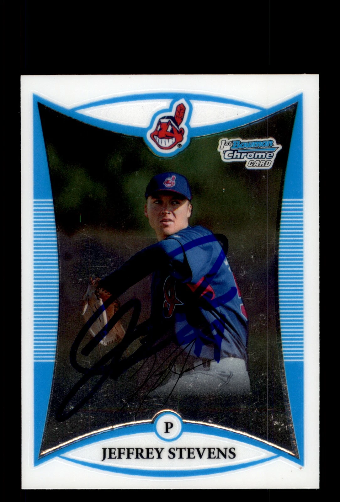 Signed Baseball Card Auto Jeffrey Stevens 2008 Bowman Chrome #BCP47 Indians