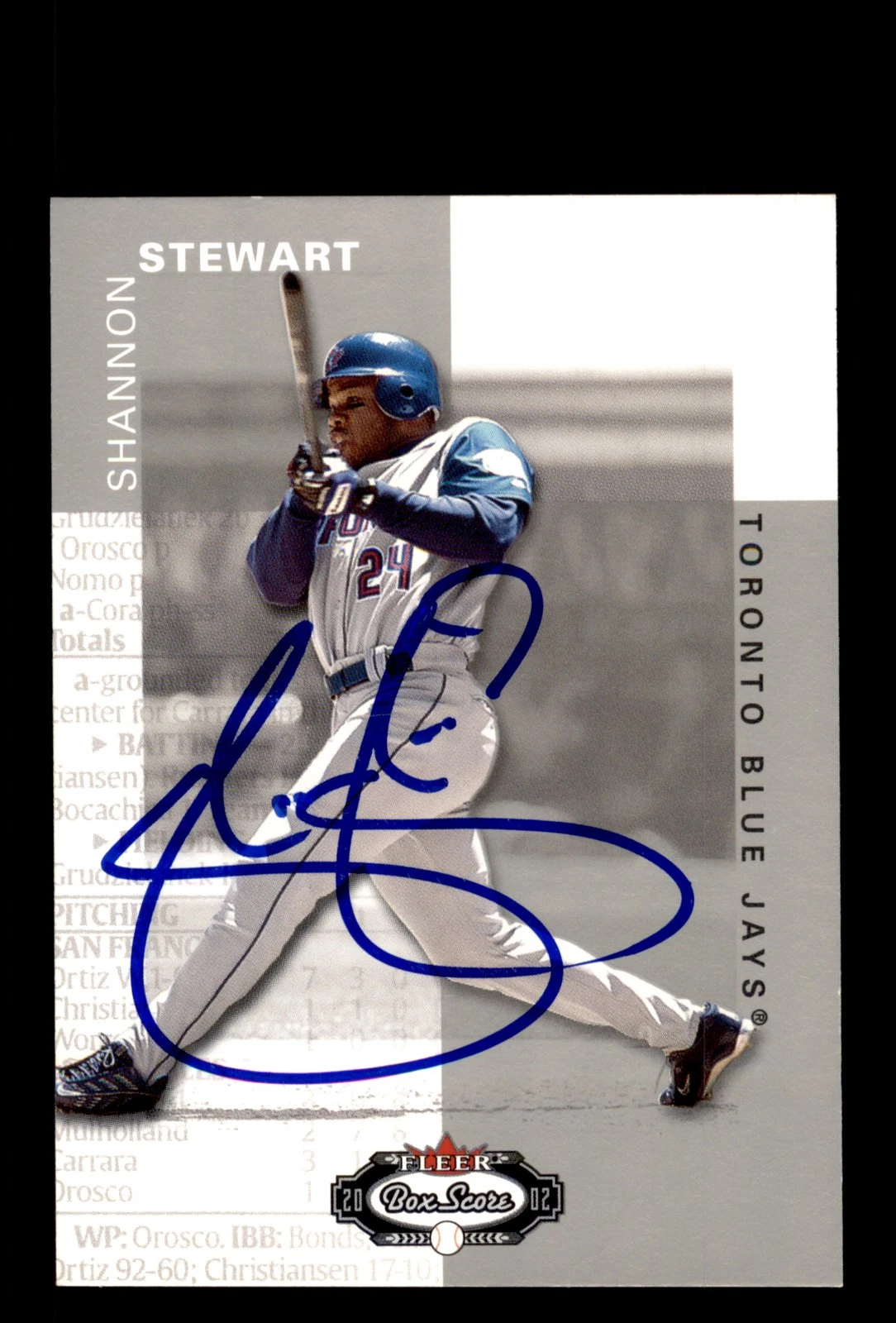 Signed Baseball Card Auto Shannon Stewart 2002 Fleer Box Score #52 Blue Jays