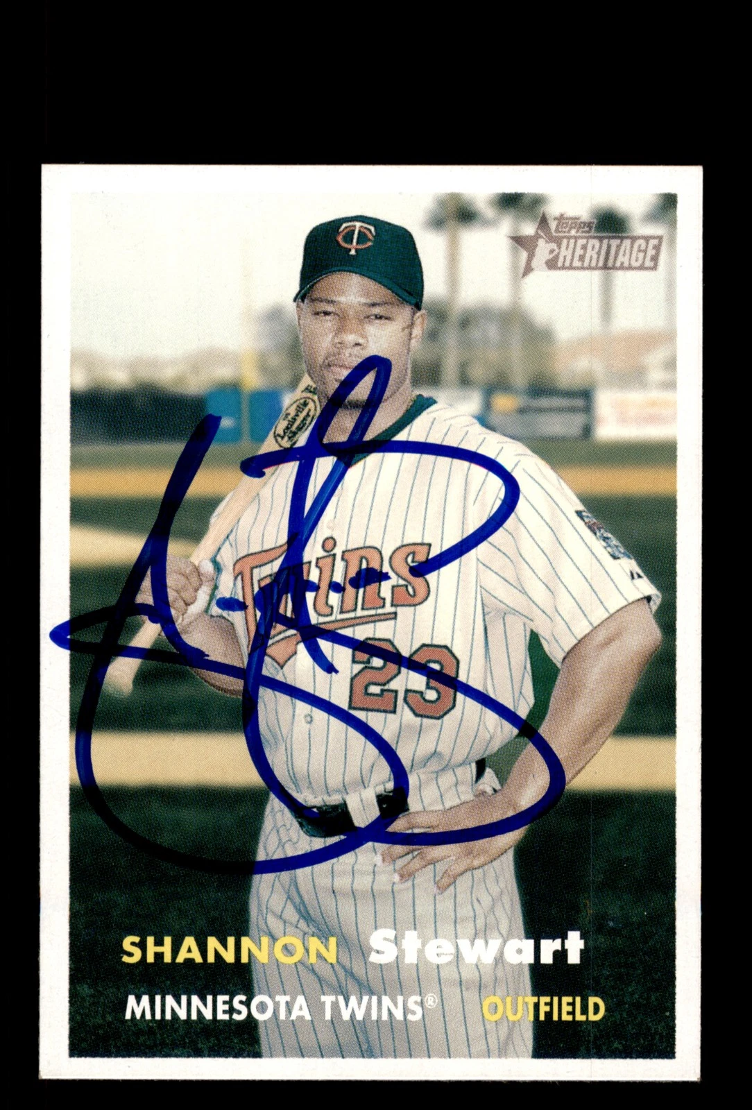 Signed Baseball Card Auto Shannon Stewart 2006 Topps Heritage #419 Twins