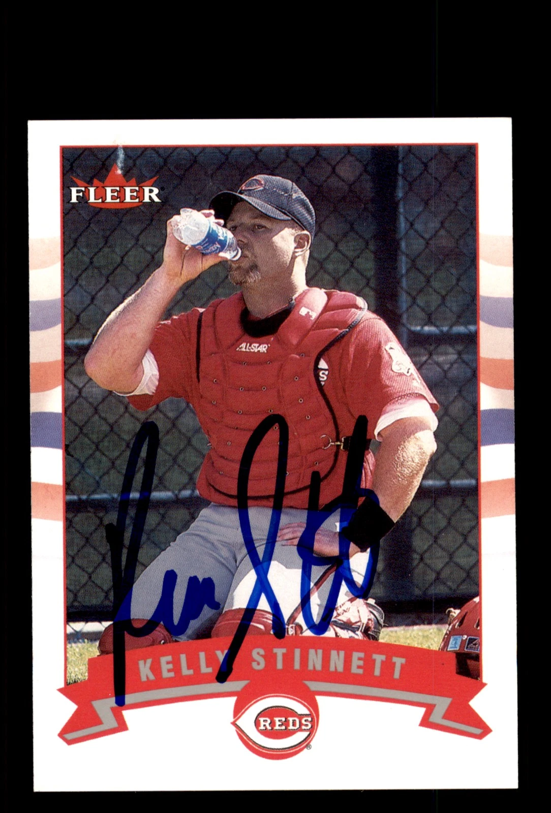 Signed Baseball Card Auto Kelly Stinnett 2002 Fleer #415 Cincinnati Reds