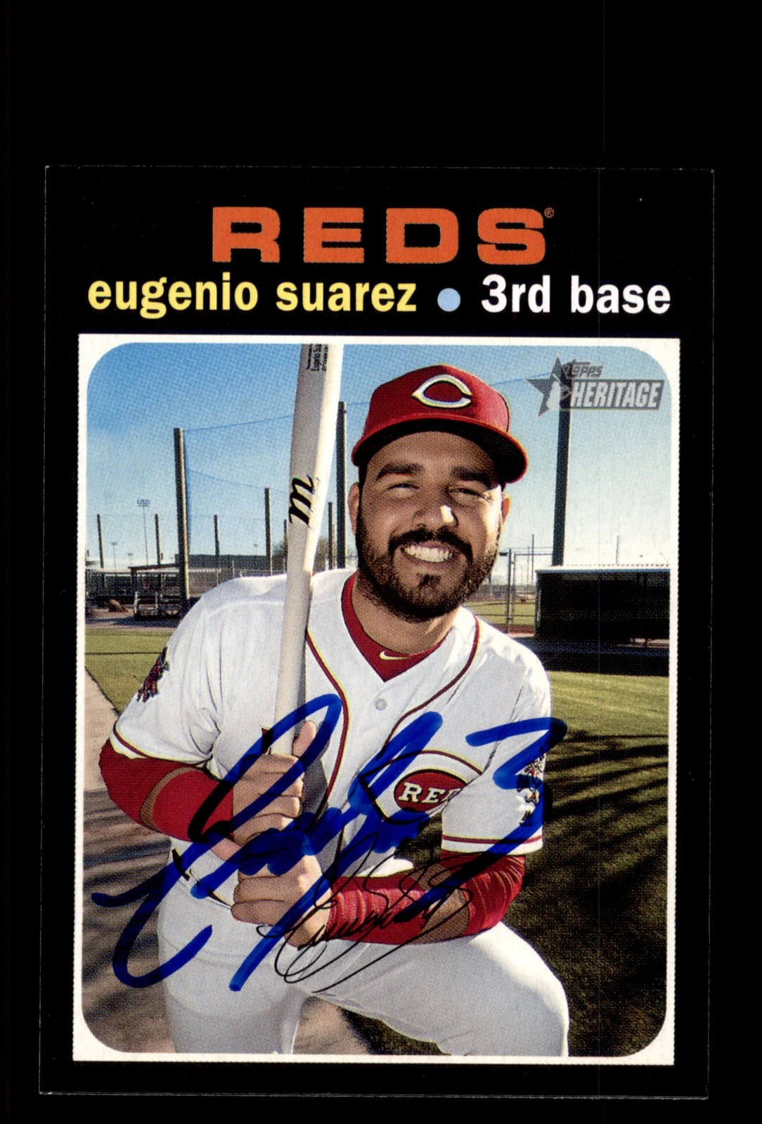 Signed Baseball Card Auto Eugenio Suarez 2020 Topps Heritage #272 Reds