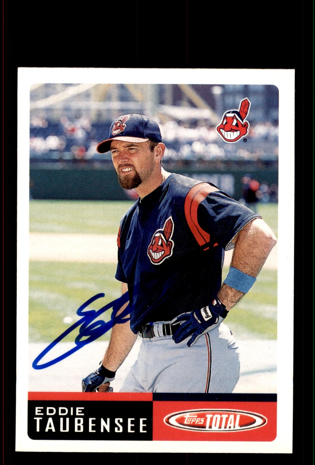 Signed Baseball Card Auto Eddie Taubensee 2002 Topps Total #704 Indians