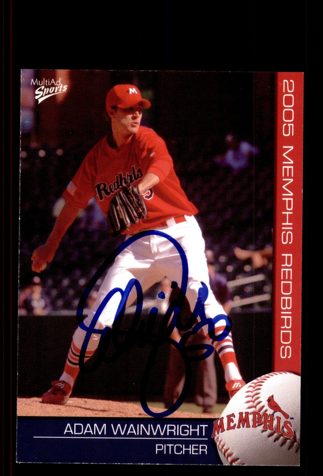 Signed Baseball Card Auto Adam Wainwright 2005 MultiAd Memphis Redbirds