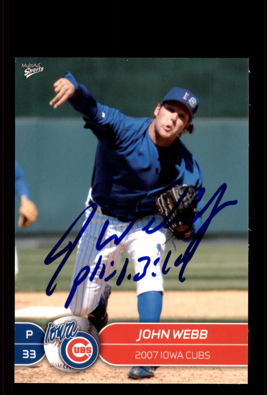 Signed Baseball Card Auto John Webb 2007 MultiAd Iowa Cubs