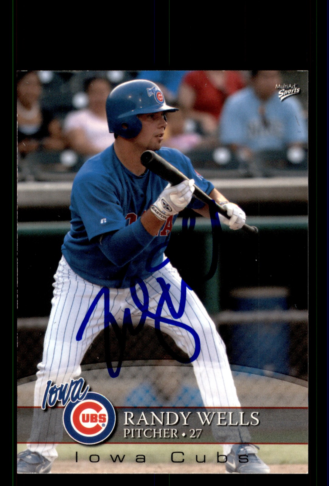Signed Baseball Card Auto Randy Wells 2008 MultiAd Iowa Cubs Minor League
